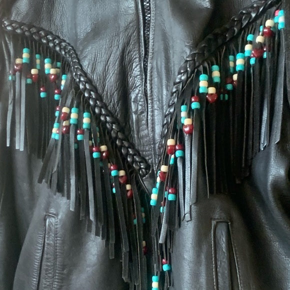 FIRST GENUINE LEATHER VINTAGE 90s Custom Fringe Biker Motorcycle Jacket -Size 20 - Picture 5 of 11